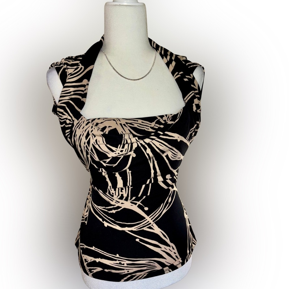 Unyx Black and Yellow Abstract Sleeveless Stretch Top Y2K Vibes Size L